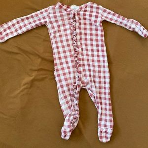 Brick gingham snap SpearmintLOVE ruffle sleeper